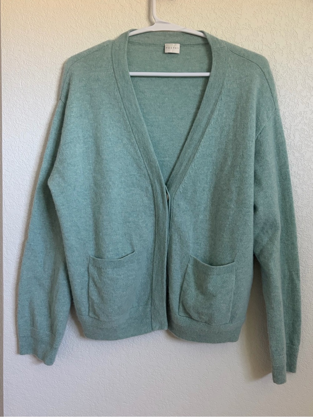 Poetry 100% Cashmere Boxy Cardigan | Soft Jade | Patch Pocket | US 4 / UK 8